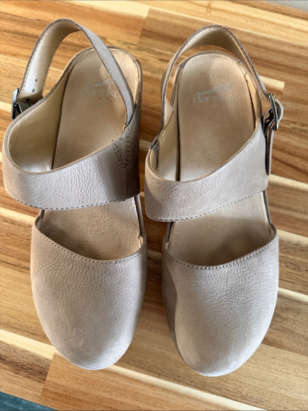 Dansko Beige Leather Slingback Clogs - Lucia